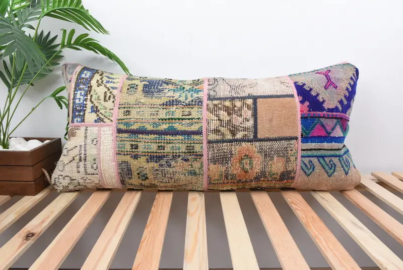 Boho Pillow, Nautical Throw Pillow Sham, Pillow for Sofa, 16x36 Blue Pillow, Boho Throw Pillow, Pillow Case, Vintage Kilim Throw Pillow, Car Cushion - 1