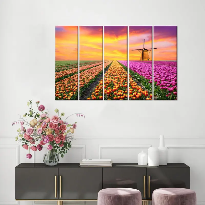 Tullips Garden Art, Colorful Wall Decor, Sunset canvas Art, Sunrise Art Decor, Farmhouse Decor, Tulip Lover Gift, Tullip Canvas, Canvas Art - 2