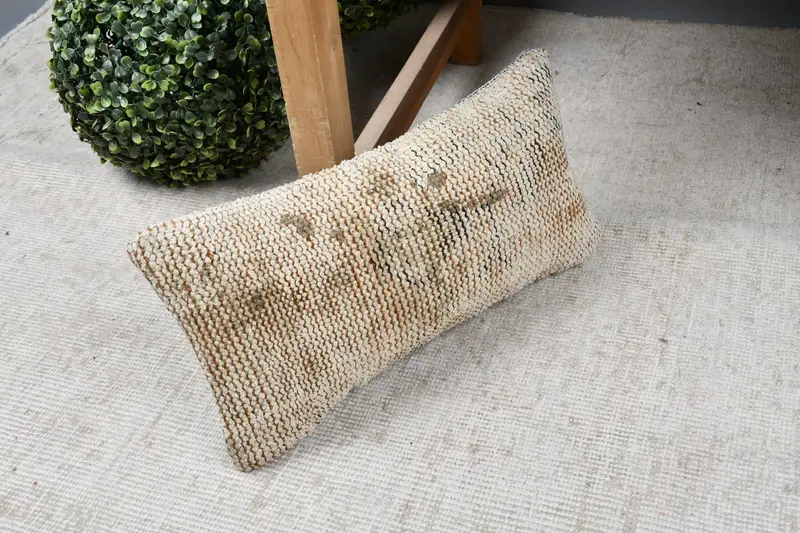 Hippie Throw Pillow Case, Throw Kilim Pillow, Kilim Pillow, Pillow Sham, Vintage Kilim Throw Pillow, 8x16 Beige Cushion Case - 7