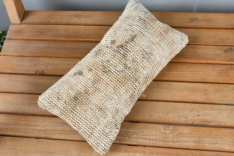 Hippie Throw Pillow Case, Throw Kilim Pillow, Kilim Pillow, Pillow Sham, Vintage Kilim Throw Pillow, 8x16 Beige Cushion Case - 2