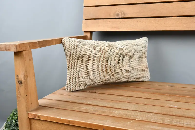 Hippie Throw Pillow Case, Throw Kilim Pillow, Kilim Pillow, Pillow Sham, Vintage Kilim Throw Pillow, 8x16 Beige Cushion Case - 1