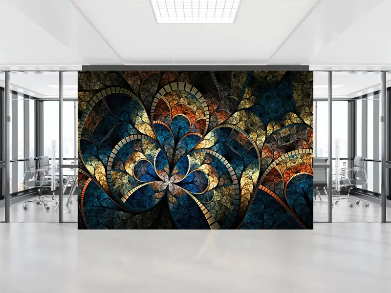 Trendy Altın Fraktal Duvar Kağıdı: Psychedelic Mozaik Pırıltı