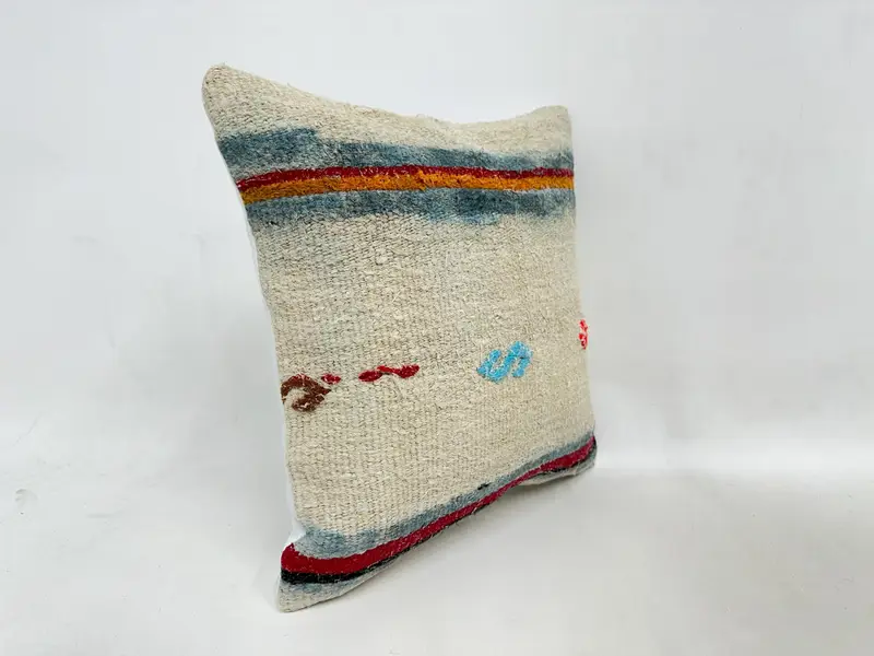 Vintage Kilim Throw Pillow, 16x16 Beige Pillow Cover, Garden Pillow Case, Home Decor Pillow, Pillow for Couch, Boho Throw Pillow Case, Pillow - 3