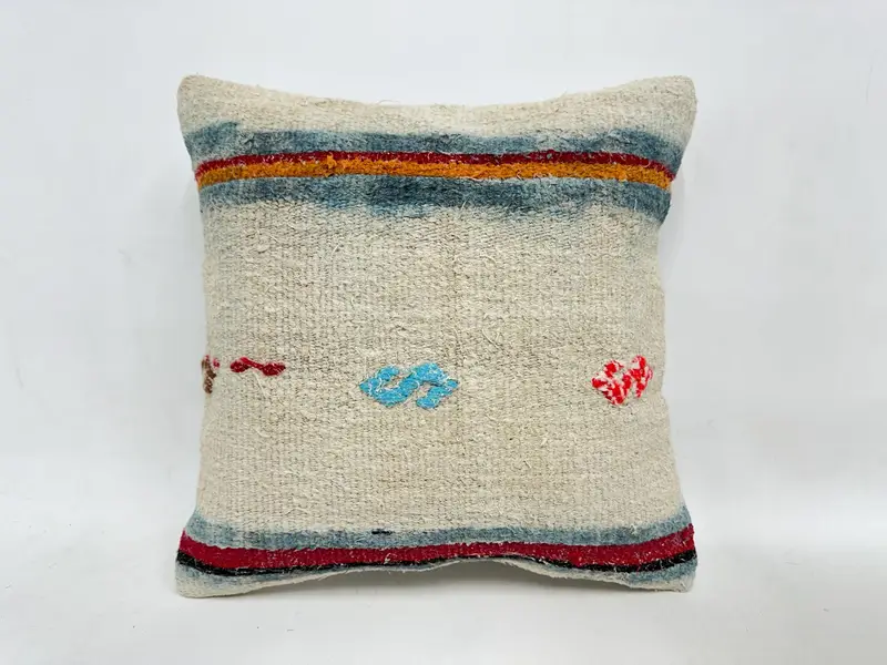 Vintage Kilim Throw Pillow, 16x16 Beige Pillow Cover, Garden Pillow Case, Home Decor Pillow, Pillow for Couch, Boho Throw Pillow Case, Pillow - 1