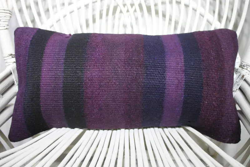 Handmade Blue Kilim Throw Pillow, 12x20 Embroidered Cushion