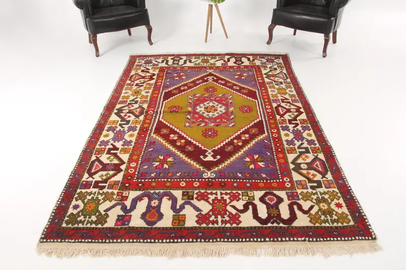5.5x8.5 ft Large Vintage Rug, Turkish Rug, Red Purple Wool Rug - 1