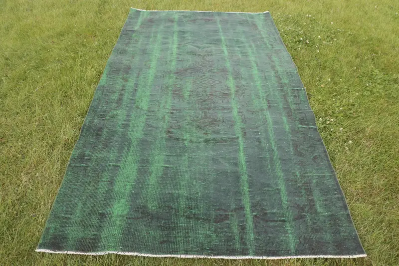 Handmade Green Patchwork Rug, 0.4x9.1 ft Elegant Decor