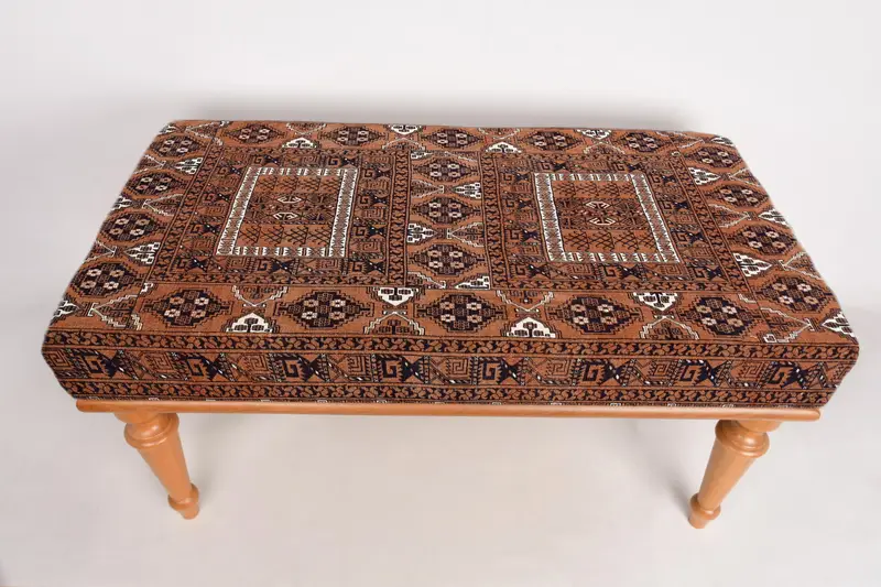 モジュール式キリム風オットマン、ブラウン & オレンジ ウールブレンド オットマン