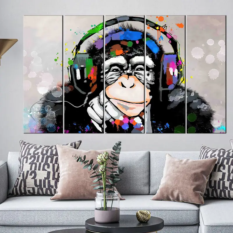 Thinking Gorilla Canvas, Funny Monkey Wall Art, Dj Monkey Wall Decor, Music Play Canvas, Dj Monkey Graffiti Art, Thinking Monkey Poster - 7