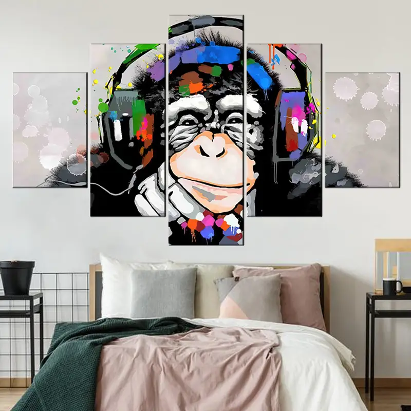 Thinking Gorilla Canvas, Funny Monkey Wall Art, Dj Monkey Wall Decor, Music Play Canvas, Dj Monkey Graffiti Art, Thinking Monkey Poster - 3