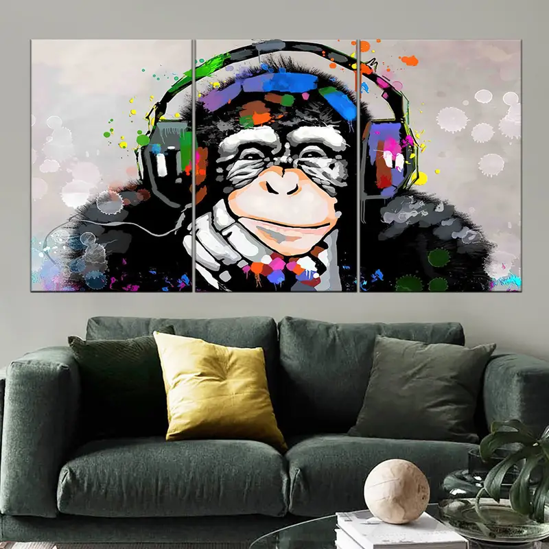 Thinking Gorilla Canvas, Funny Monkey Wall Art, Dj Monkey Wall Decor, Music Play Canvas, Dj Monkey Graffiti Art, Thinking Monkey Poster - 6