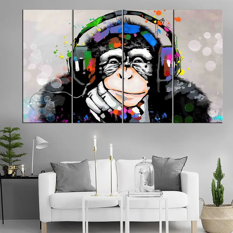 Thinking Gorilla Canvas, Funny Monkey Wall Art, Dj Monkey Wall Decor, Music Play Canvas, Dj Monkey Graffiti Art, Thinking Monkey Poster - 2