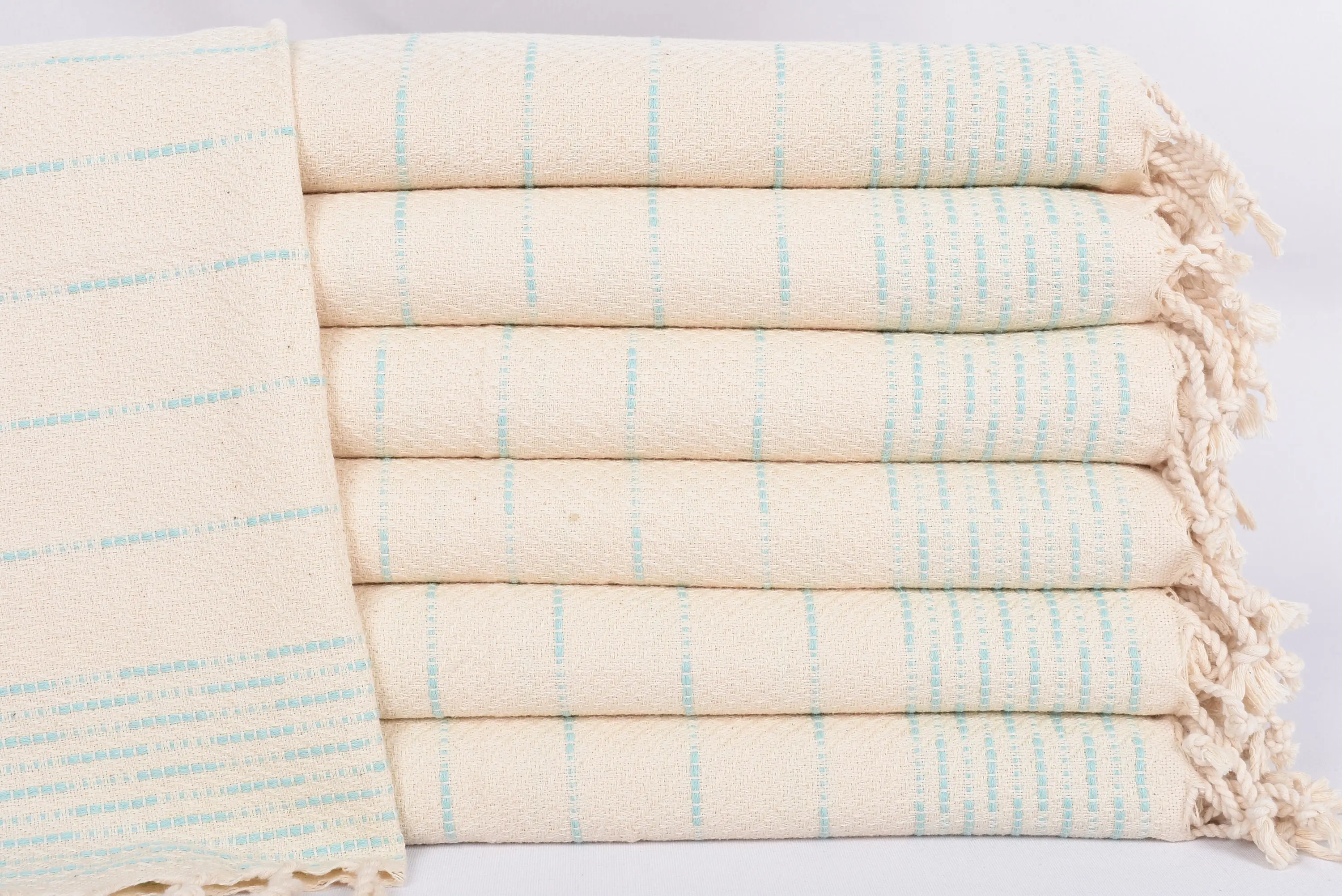 Kitchen Towel Organic Cotton Mint Striped Design Hand Towel, 36x18 Inches - 1