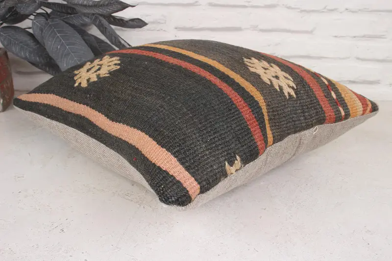 Boho Pillow, 16x16 Brown Cushion Cover, Pillow, Pillow for Couch, Vintage Kilim Pillow, Art Deco Cushion Cover, Kilim Rug Pillow - 6
