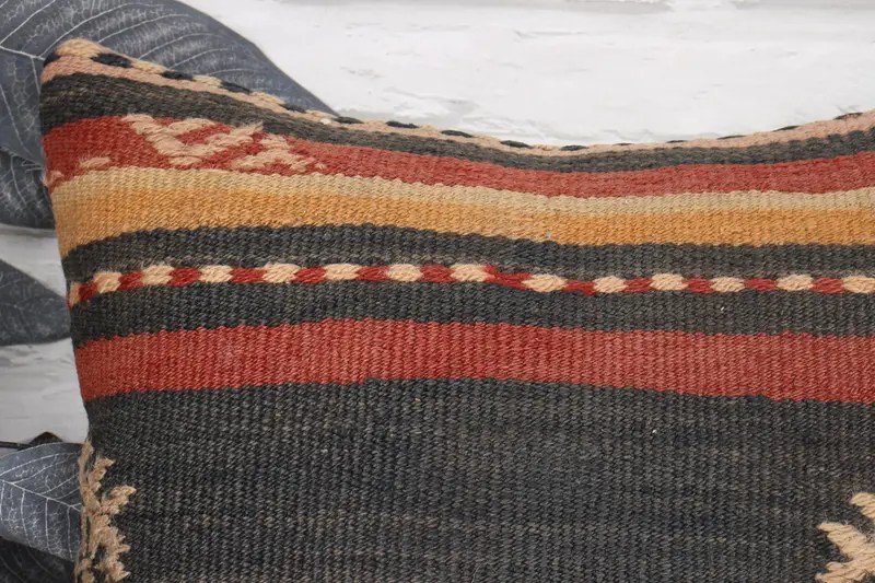 Boho Pillow, 16x16 Brown Cushion Cover, Pillow, Pillow for Couch, Vintage Kilim Pillow, Art Deco Cushion Cover, Kilim Rug Pillow - 2