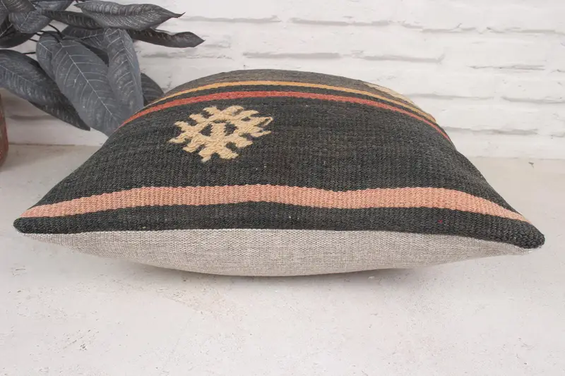Boho Pillow, 16x16 Brown Cushion Cover, Pillow, Pillow for Couch, Vintage Kilim Pillow, Art Deco Cushion Cover, Kilim Rug Pillow - 5