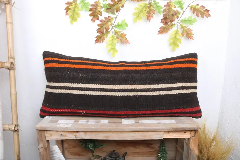 Vintage Pillow, Pillow for Sofa, Pillow, Oriental Cushion Cover, Kilim Pillow, Accent Pillow, 16x36 Brown Pillow, Ethnic Pillow Cover Pillow - 1