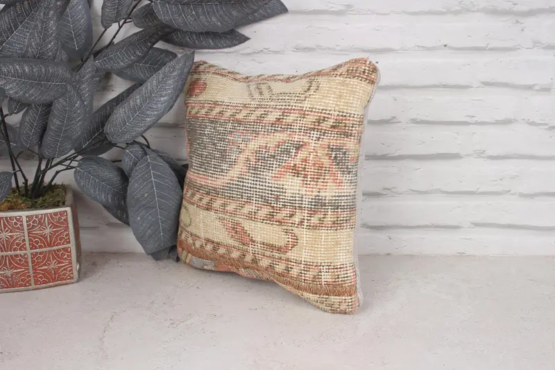 Authentic Cushion, 12x12 Beige Pillow Cover, Kilim Pillow, Vintage Kilim Pillow, Cushion Case, Decorative Bolster Pillow, Interior Designer Pillow - 4
