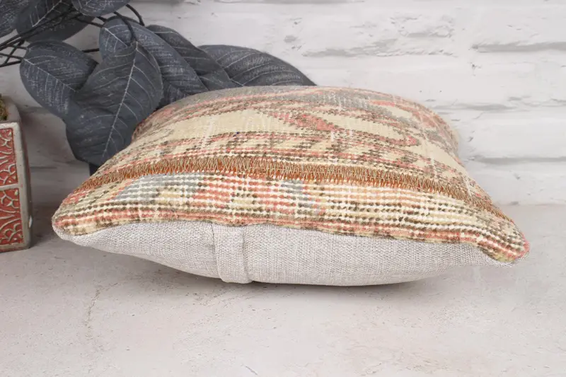 Authentic Cushion, 12x12 Beige Pillow Cover, Kilim Pillow, Vintage Kilim Pillow, Cushion Case, Decorative Bolster Pillow, Interior Designer Pillow - 5