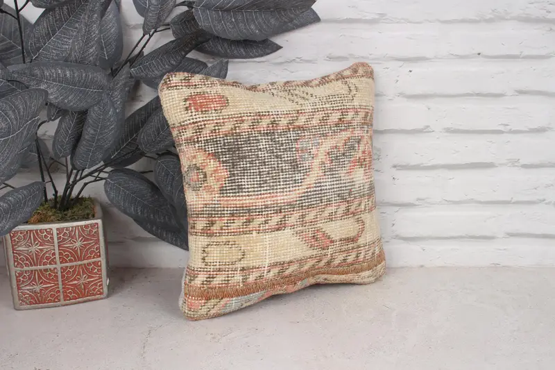 Authentic Cushion, 12x12 Beige Pillow Cover, Kilim Pillow, Vintage Kilim Pillow, Cushion Case, Decorative Bolster Pillow, Interior Designer Pillow - 3