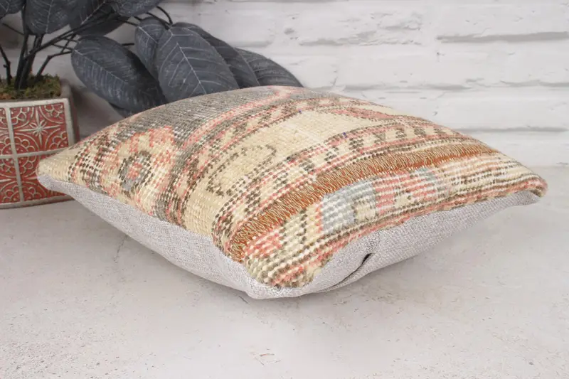 Authentic Cushion, 12x12 Beige Pillow Cover, Kilim Pillow, Vintage Kilim Pillow, Cushion Case, Decorative Bolster Pillow, Interior Designer Pillow - 6