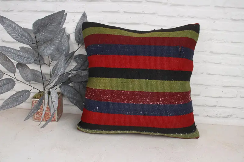 Pillow Case, Retro Pillow, Vintage Pillow, Pillow for Sofa, Oriental Pillow Cover, Vintage Kilim Pillow, 20x20 Blue Pillow Case - 1