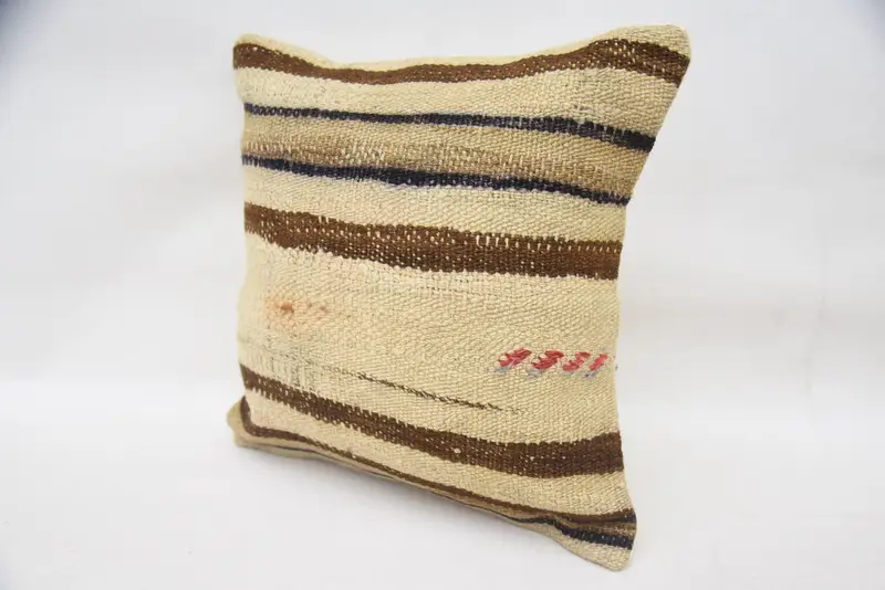 Tapestry Cushion Case, Cushion Case, Gift Pillow, Boho Pillow, Cozy Throw Pillow Sham, Vintage Kilim Throw Pillow, 14x14 Beige Cushion Cover - 3