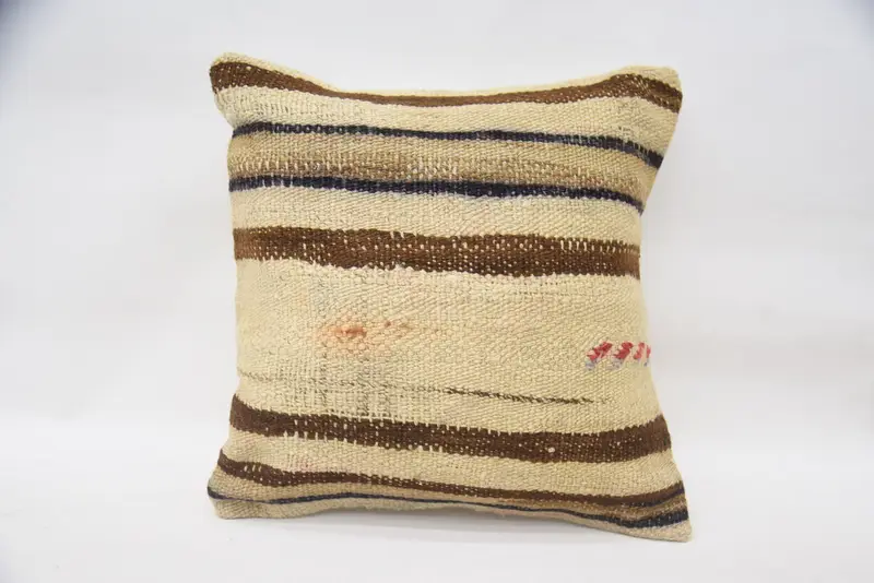 Tapestry Cushion Case, Cushion Case, Gift Pillow, Boho Pillow, Cozy Throw Pillow Sham, Vintage Kilim Throw Pillow, 14x14 Beige Cushion Cover - 4