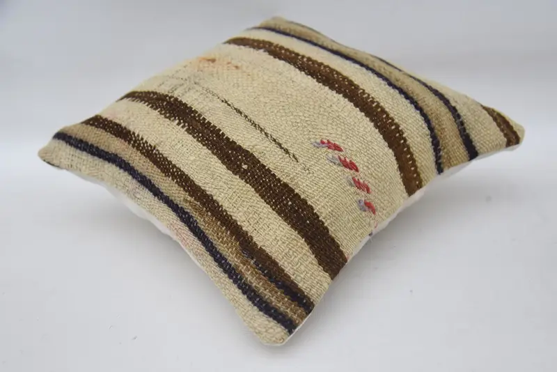 Tapestry Cushion Case, Cushion Case, Gift Pillow, Boho Pillow, Cozy Throw Pillow Sham, Vintage Kilim Throw Pillow, 14x14 Beige Cushion Cover - 6