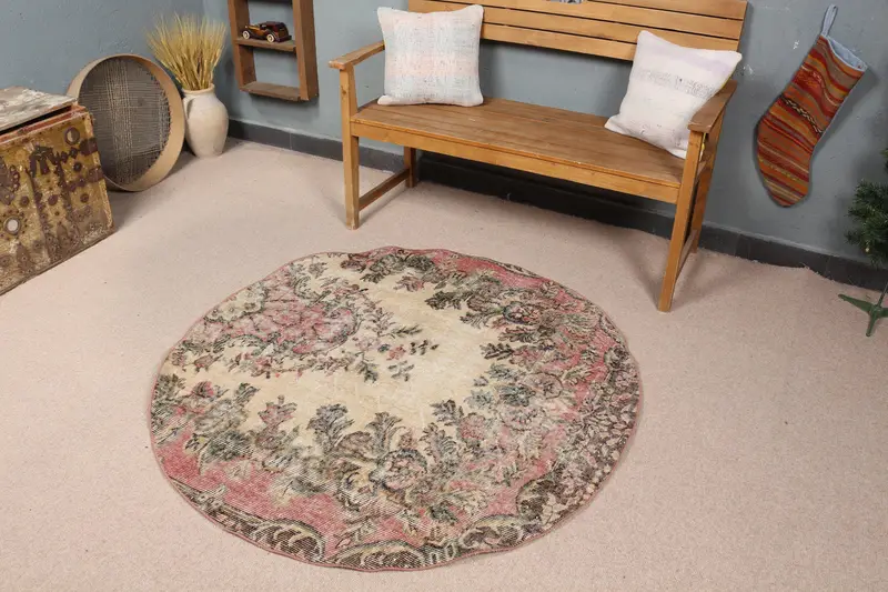 Beige-roter Tarnteppich, 4,5 x 4,5 Fuß, schickes Dekor