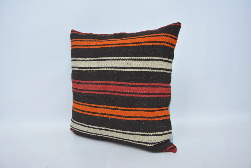 Cushion Case, Home Decor Pillow, Crochet Pattern Cushion, Boho Pillow, Kilim Rug Cushion Cover, 22x22 Brown Pillow, Pillow for Couch - 4