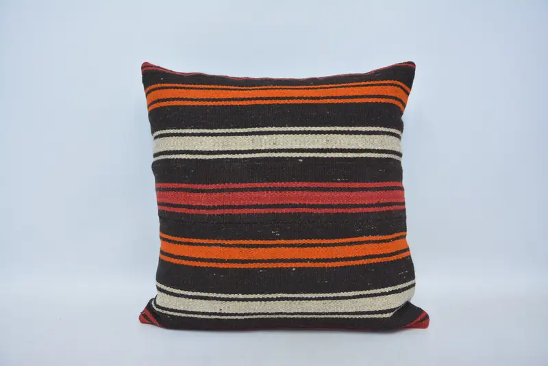 Cushion Case, Home Decor Pillow, Crochet Pattern Cushion, Boho Pillow, Kilim Rug Cushion Cover, 22x22 Brown Pillow, Pillow for Couch - 1