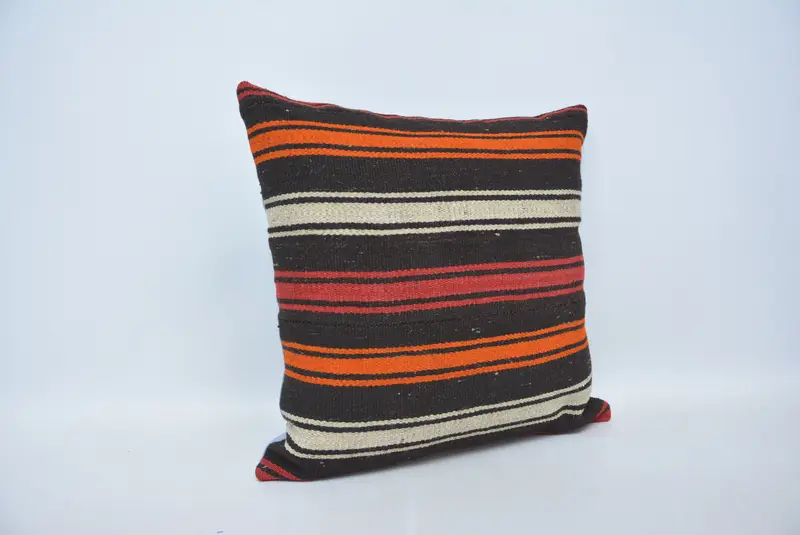 Cushion Case, Home Decor Pillow, Crochet Pattern Cushion, Boho Pillow, Kilim Rug Cushion Cover, 22x22 Brown Pillow, Pillow for Couch - 3