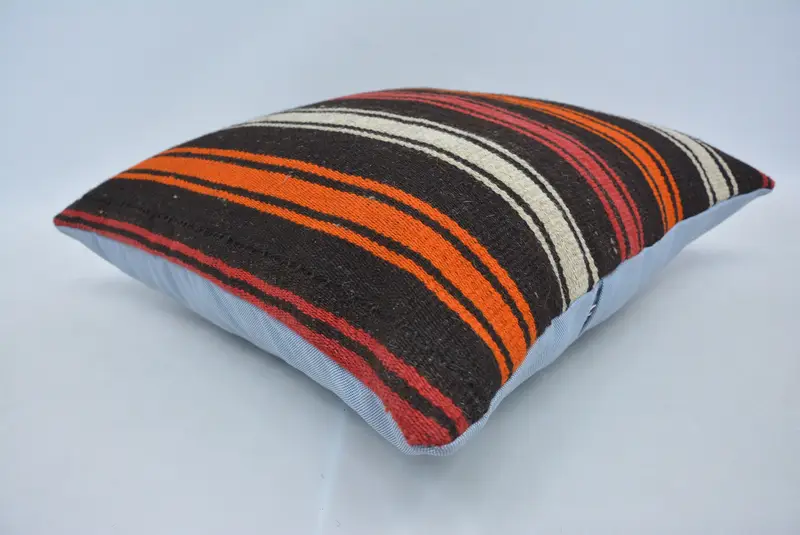 Cushion Case, Home Decor Pillow, Crochet Pattern Cushion, Boho Pillow, Kilim Rug Cushion Cover, 22x22 Brown Pillow, Pillow for Couch - 6