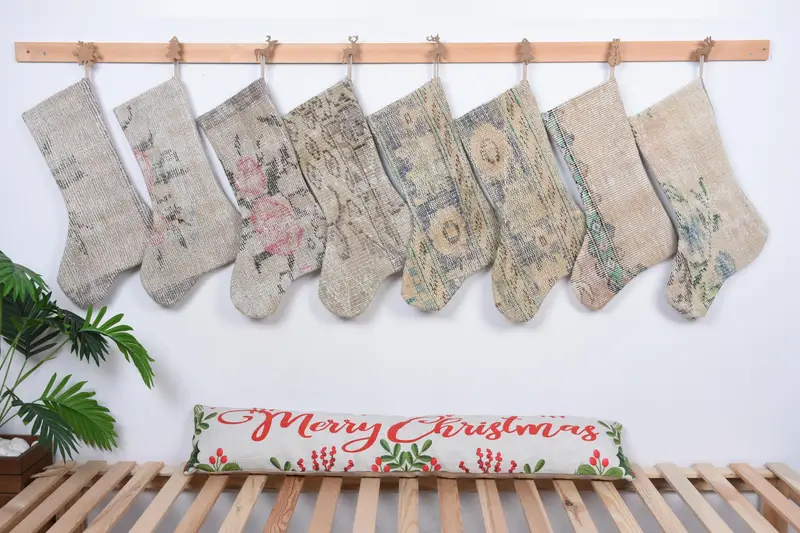 Media de alfombra reciclada ecológica, media de adornos navideños del suroeste