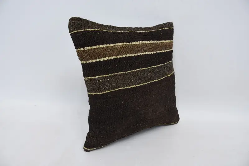 Antique Pillows, Sofa Pillow, Turkish Kilim Pillow, 14x14 Brown Pillow, Pillow Sham, Christmas Pillow Cover, Ethnical Kilim Rug Pillow - 3