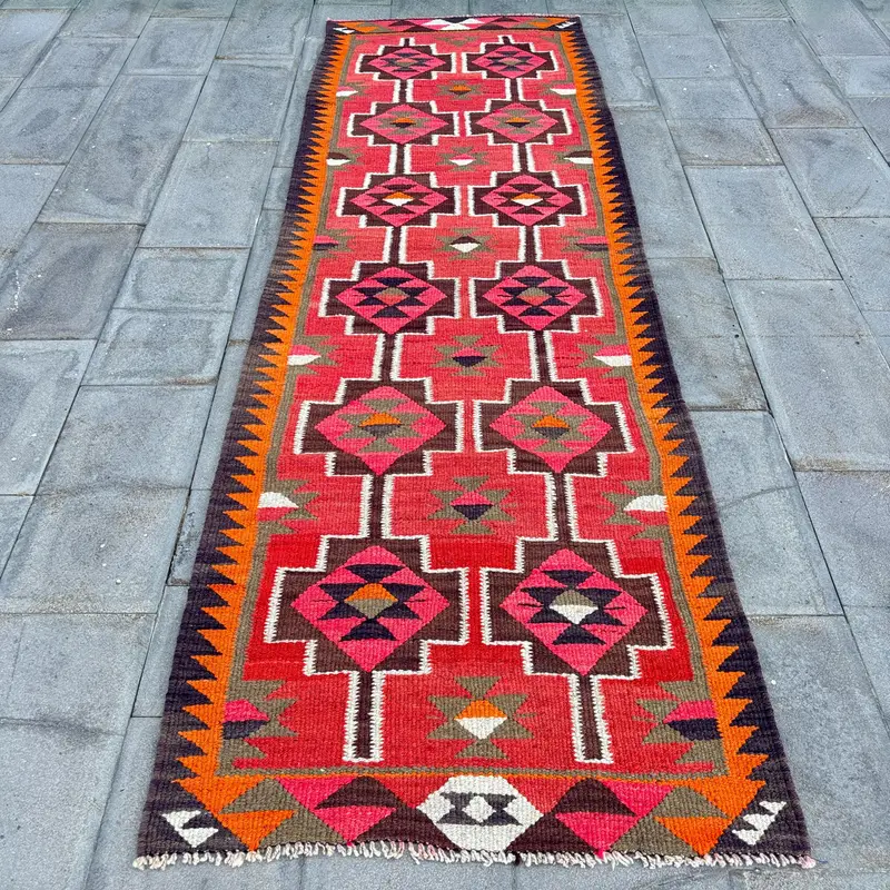 Kırmızı İran Halısı, 3,2x10,1 ft Zarif Dekor