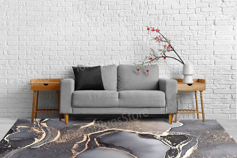 グレーの大理石プリントラグ: 現代的な空間のための豪華な大理石デザイン