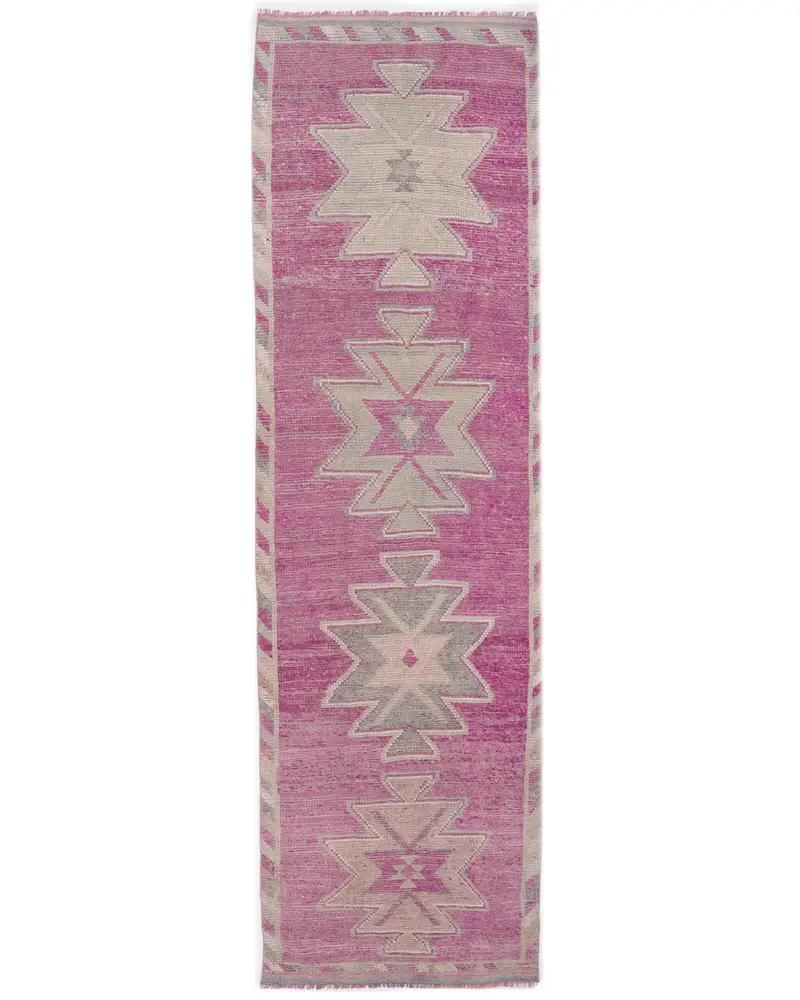 Pembe Güneybatı Halısı, 3,3x11,4 ft Yeşil Vurgulu