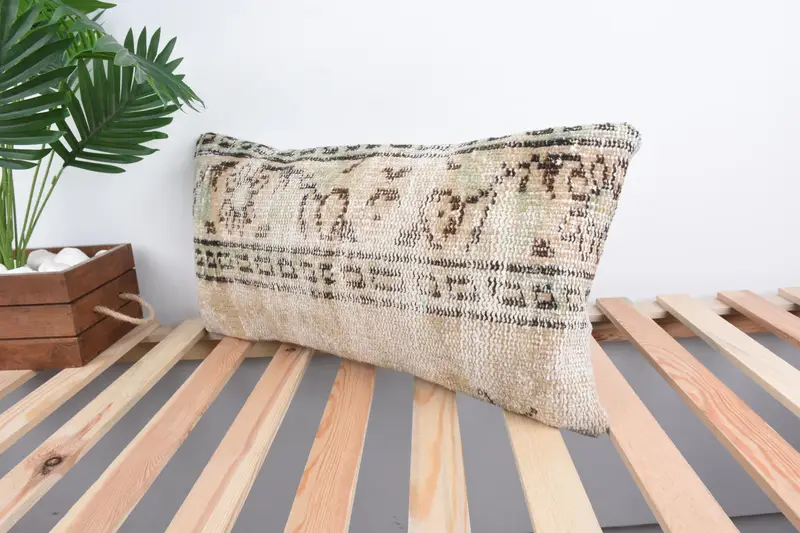 Chair Cushion Case, Kilim Pillow, Vintage Kilim Throw Pillow, Cushion Case, Tribal Pillow, 12x24 Beige Cushion, Antique Pillows, Couch Cushion Cover - 5