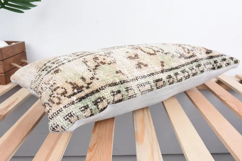Chair Cushion Case, Kilim Pillow, Vintage Kilim Throw Pillow, Cushion Case, Tribal Pillow, 12x24 Beige Cushion, Antique Pillows, Couch Cushion Cover - 6