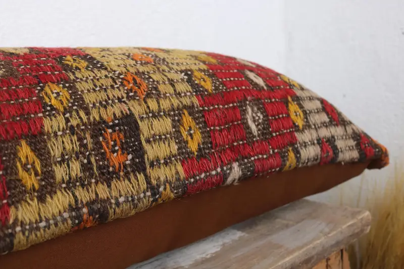 Toss Pillow, Cushion Case, Boho Pillow, 12x36 Red Pillow Sham, Vintage Pillow, Handmade Throw Cushion Case, Knitted Cushion Case, Antique Pillows - 6