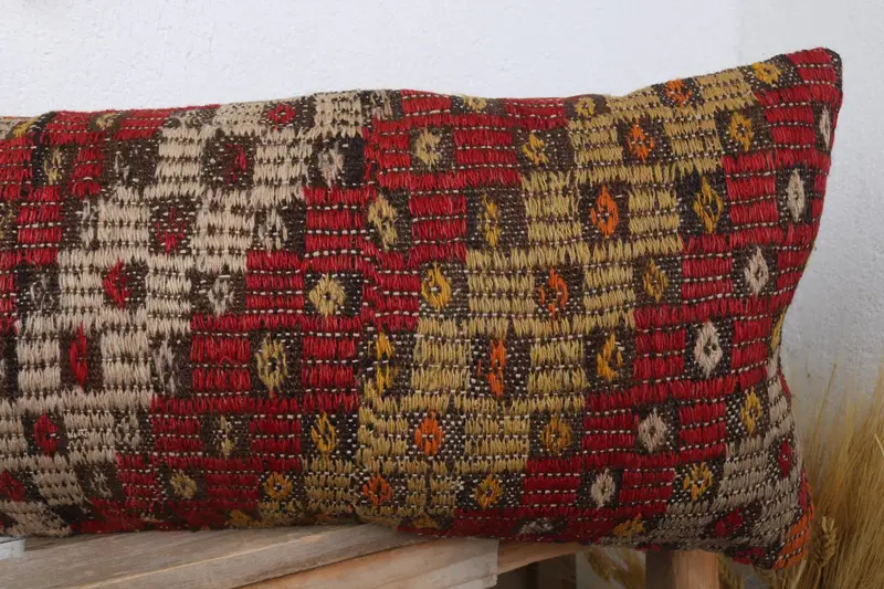 Toss Pillow, Cushion Case, Boho Pillow, 12x36 Red Pillow Sham, Vintage Pillow, Handmade Throw Cushion Case, Knitted Cushion Case, Antique Pillows - 5