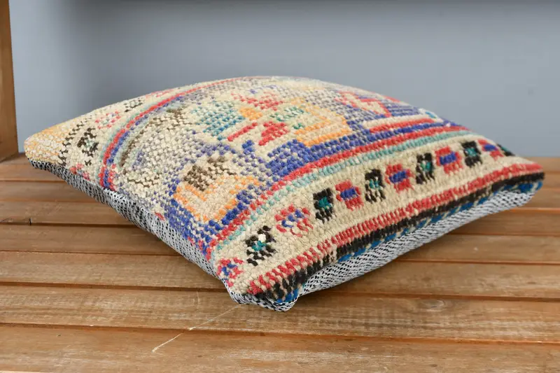 Ethnical Kilim Rug Pillow, Turkish Kilim Pillow, Kilim Rug Pillow Cover, Gift Pillow, 12x12 Blue Pillow Cover, Cushion - 3