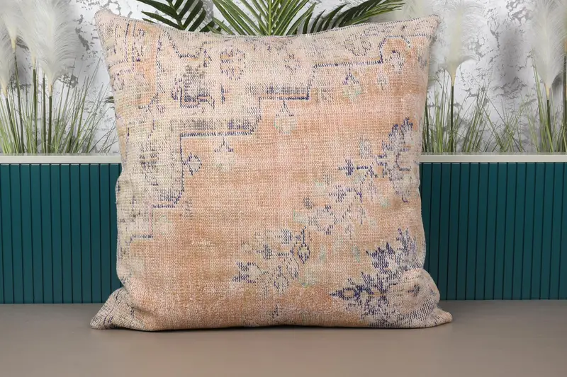 Orangefarbenes südwestliches besticktes Wurfkissen, Vintage 32x32 Kissen