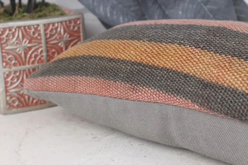 Farmhouse Cushion Cover, Christmas Pillow Cover, Turkish Pillow, Pillow for Sofa, Ethnical Kilim Rug Pillow, 8x16 Brown Cushion Case, Pillow Case - 7