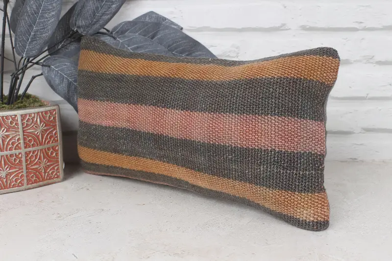 Farmhouse Cushion Cover, Christmas Pillow Cover, Turkish Pillow, Pillow for Sofa, Ethnical Kilim Rug Pillow, 8x16 Brown Cushion Case, Pillow Case - 3