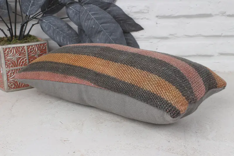 Farmhouse Cushion Cover, Christmas Pillow Cover, Turkish Pillow, Pillow for Sofa, Ethnical Kilim Rug Pillow, 8x16 Brown Cushion Case, Pillow Case - 6