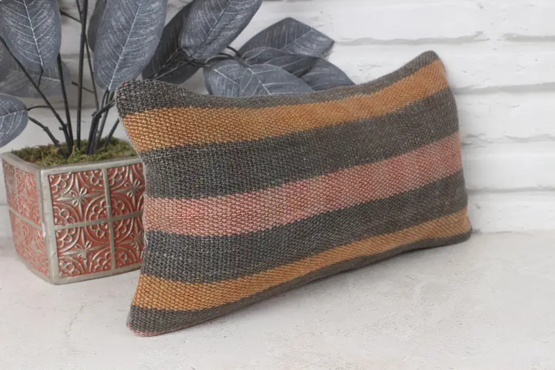 Farmhouse Cushion Cover, Christmas Pillow Cover, Turkish Pillow, Pillow for Sofa, Ethnical Kilim Rug Pillow, 8x16 Brown Cushion Case, Pillow Case - 4