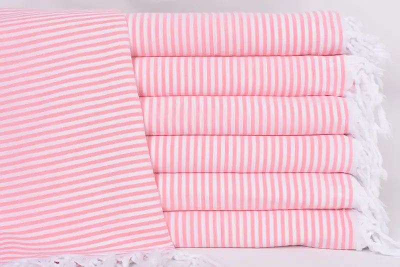 Bridemaids Beach Towel Vermilion Striped Organic Cotton, 67x36 Inches